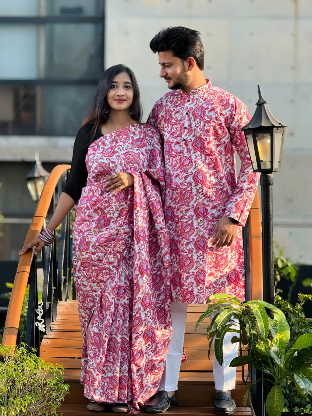 শাড়ি ও পাঞ্জাবি কাপল ড্রেস (Cotton Mix)